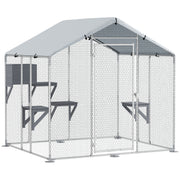 79" Extra Large Metal Outdoor Catio with Waterproof Cover, Resting Box, 4 Platforms, for Multiple Rabbits, Chicken