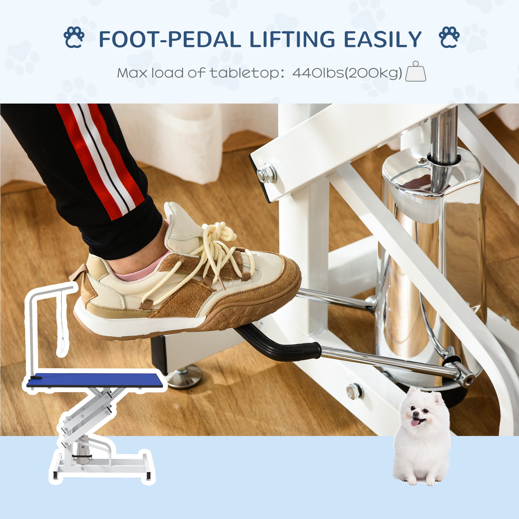 Pet Grooming Table, Height Adjustable Dog Grooming Table with Arm, Noose and Non-Slip Grooming Table, Blue