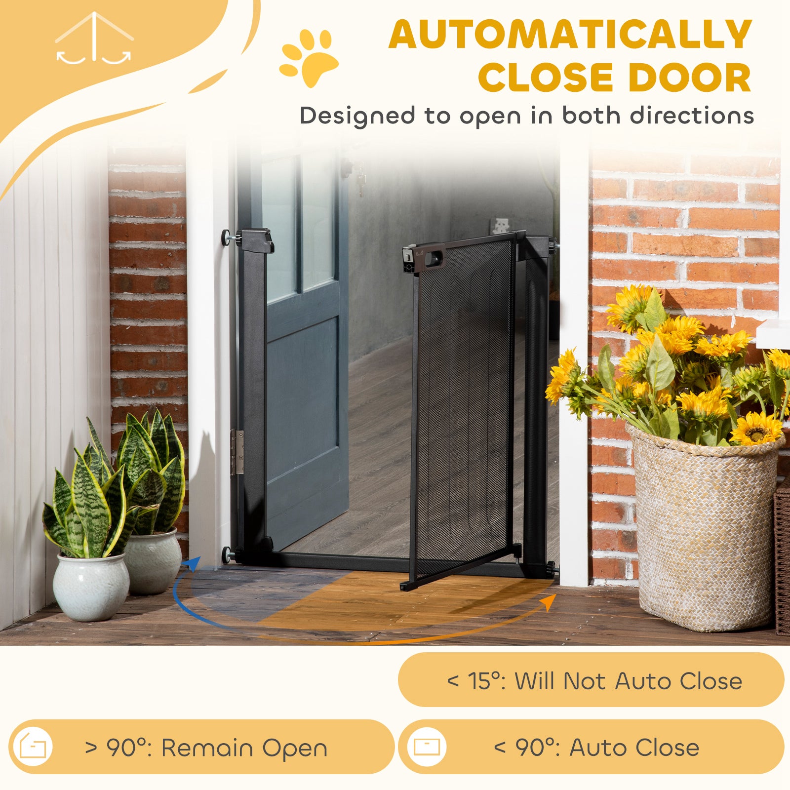 Barrière métallique pour animaux de 29.5"-32.3", avec porte à fermeture automatique, double verrouillage, barrière pour chiens pour portes, escaliers et couloirs, intérieur/extérieur, noire