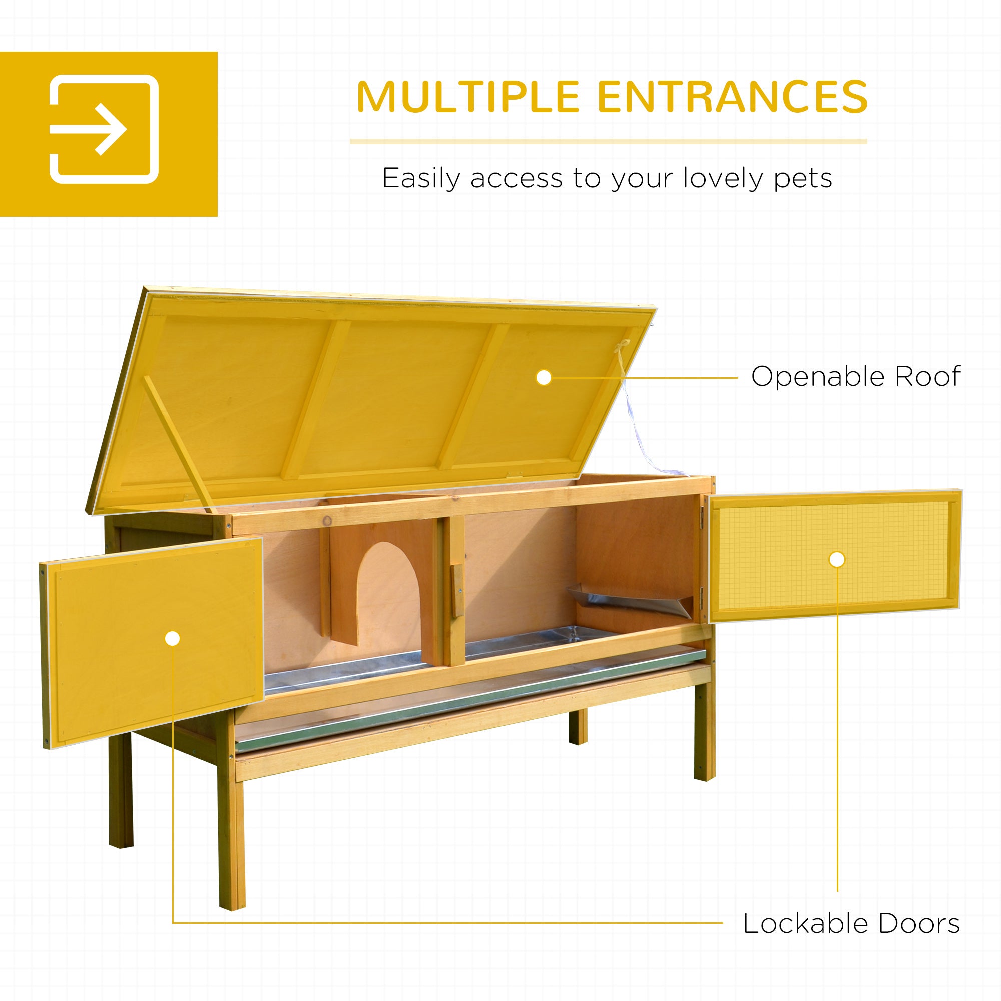 Wooden Rabbit Hutch, Indoor Outdoor Bunny Cage with Slide-Out Tray and Openable Roof, Small Animal Cage