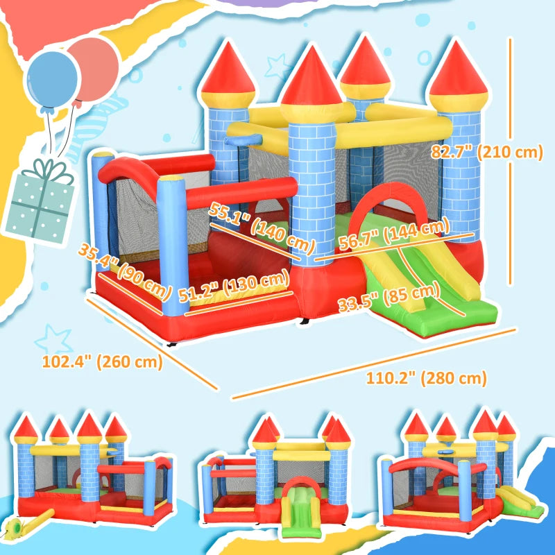 Qaba 4-in-1 Bounce House with Slide, Pool and Blower - 9.2' x 8.5'