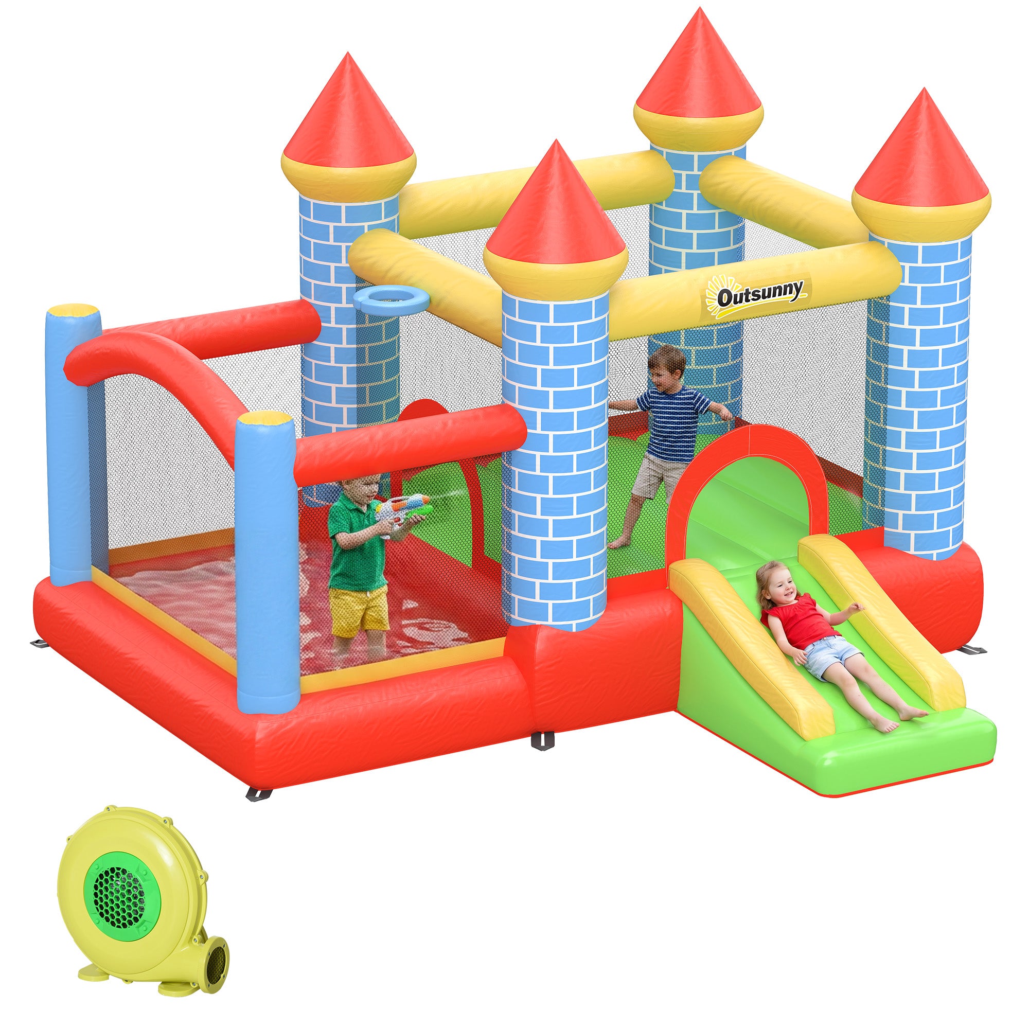 Qaba 4-in-1 Bounce House with Slide, Pool and Blower - 9.2' x 8.5'