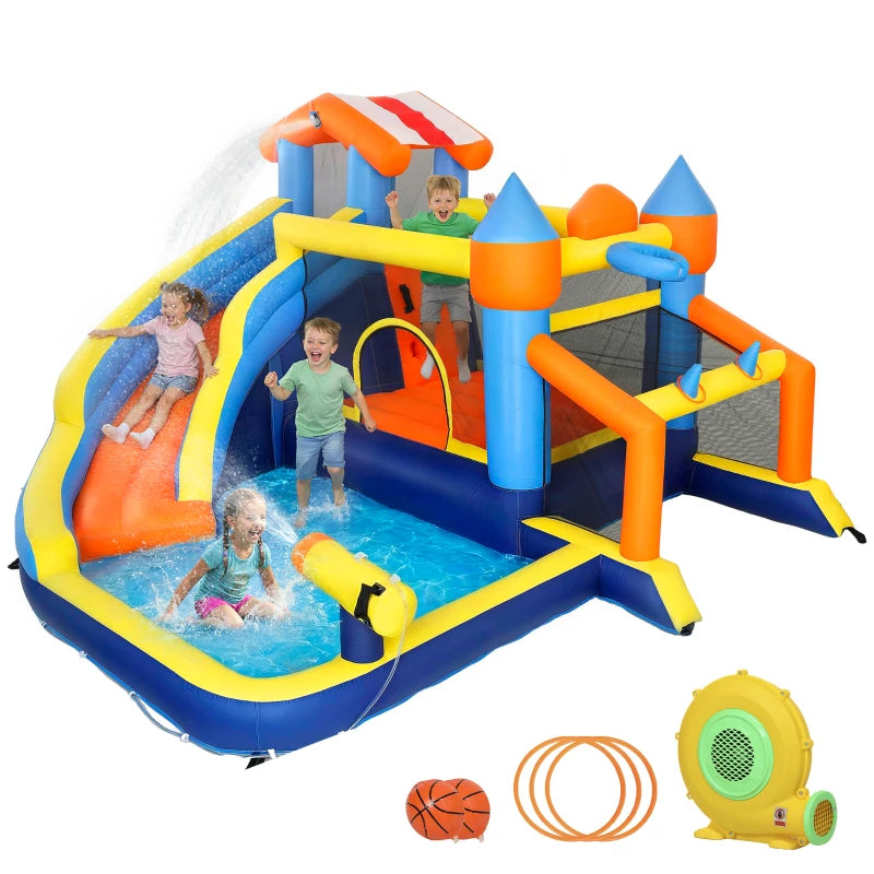 Qaba Inflatable Bouncy Castle with Slide, Pool and Blower