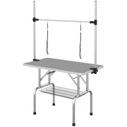 Adjustable Dog Grooming Table with 2 Safety Slings, Storage Basket, Grey
