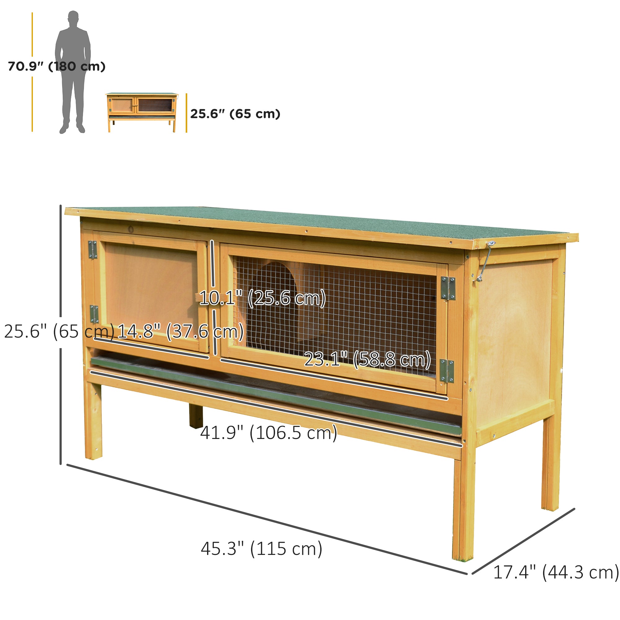 Wooden Rabbit Hutch, Indoor Outdoor Bunny Cage with Slide-Out Tray and Openable Roof, Small Animal Cage