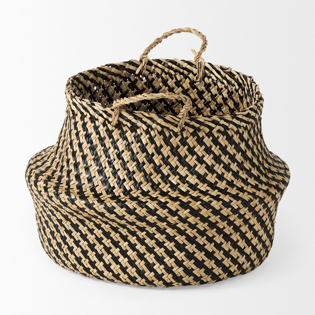 Gaia (Set of 3) Light and Dark Brown Cross Patterend Belly Seagrass Basket-Decorative Baskets-DECOROLALA