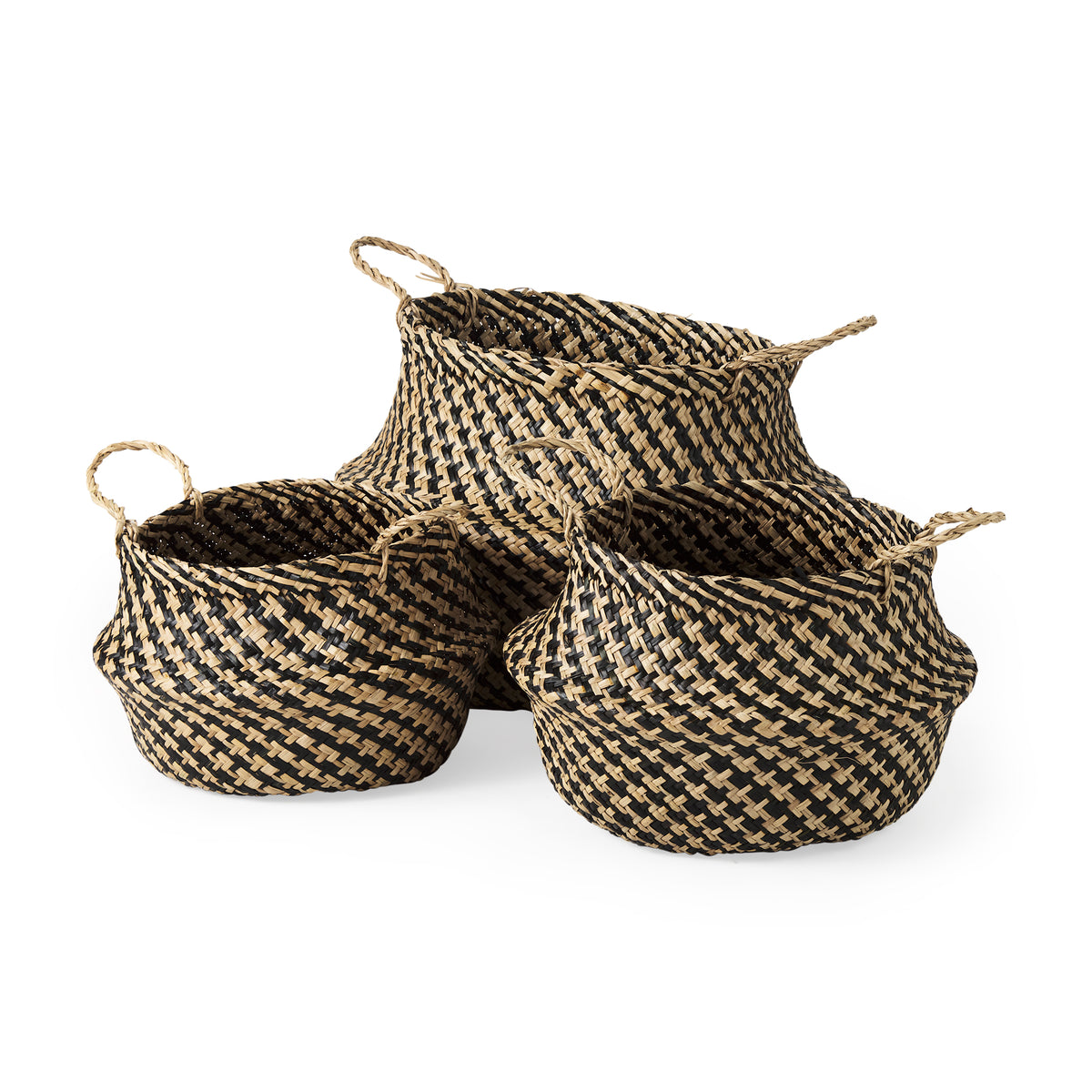 Gaia (Set of 3) Light and Dark Brown Cross Patterend Belly Seagrass Basket-Decorative Baskets-DECOROLALA