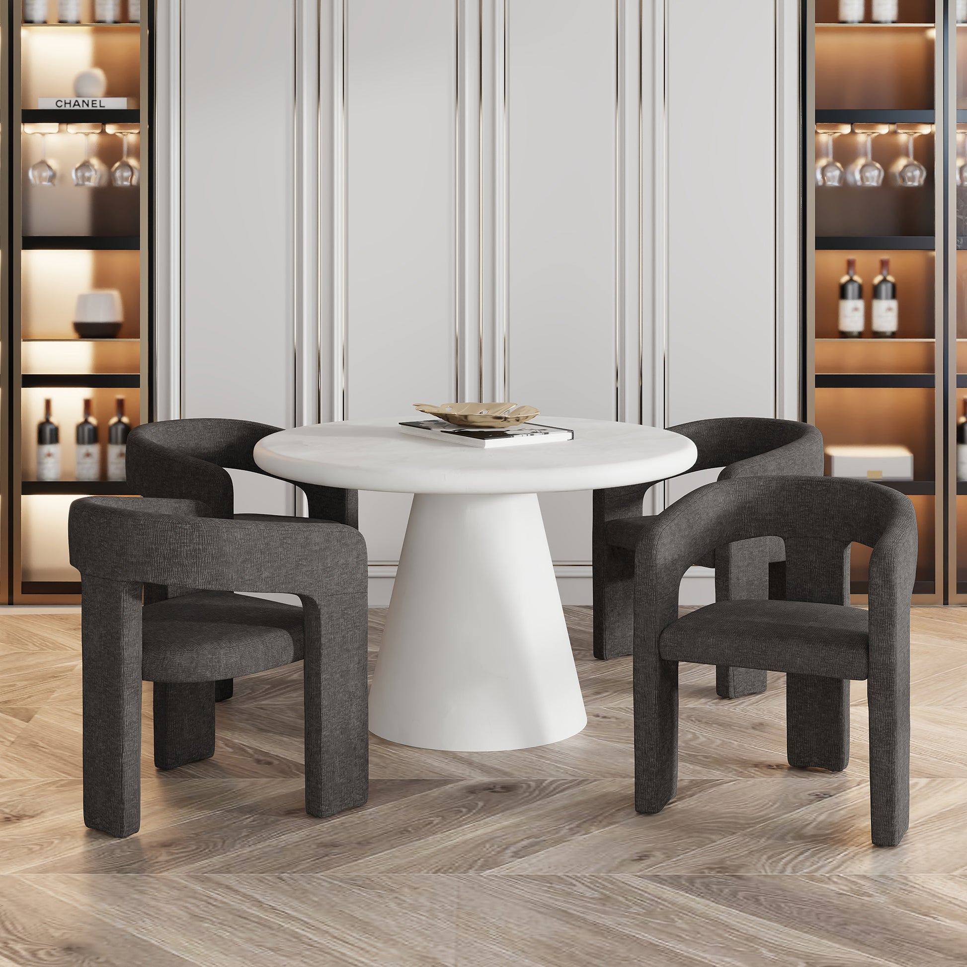 Galio Amara 5-Piece Dining Set - White Cement Finish Chenille-DECOROLALA