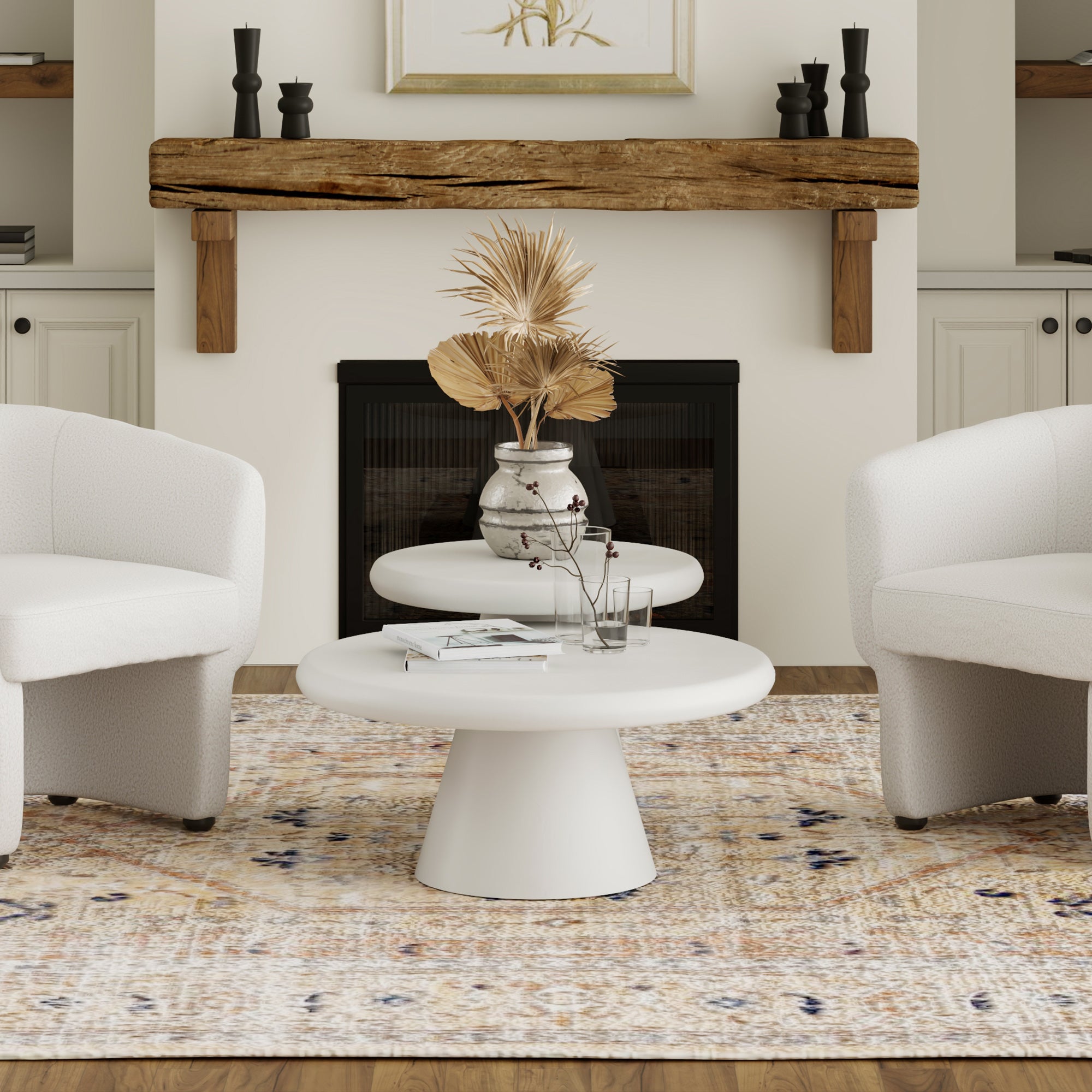 Galio White Cement Coffee Table Set - 2 Pieces-DECOROLALA