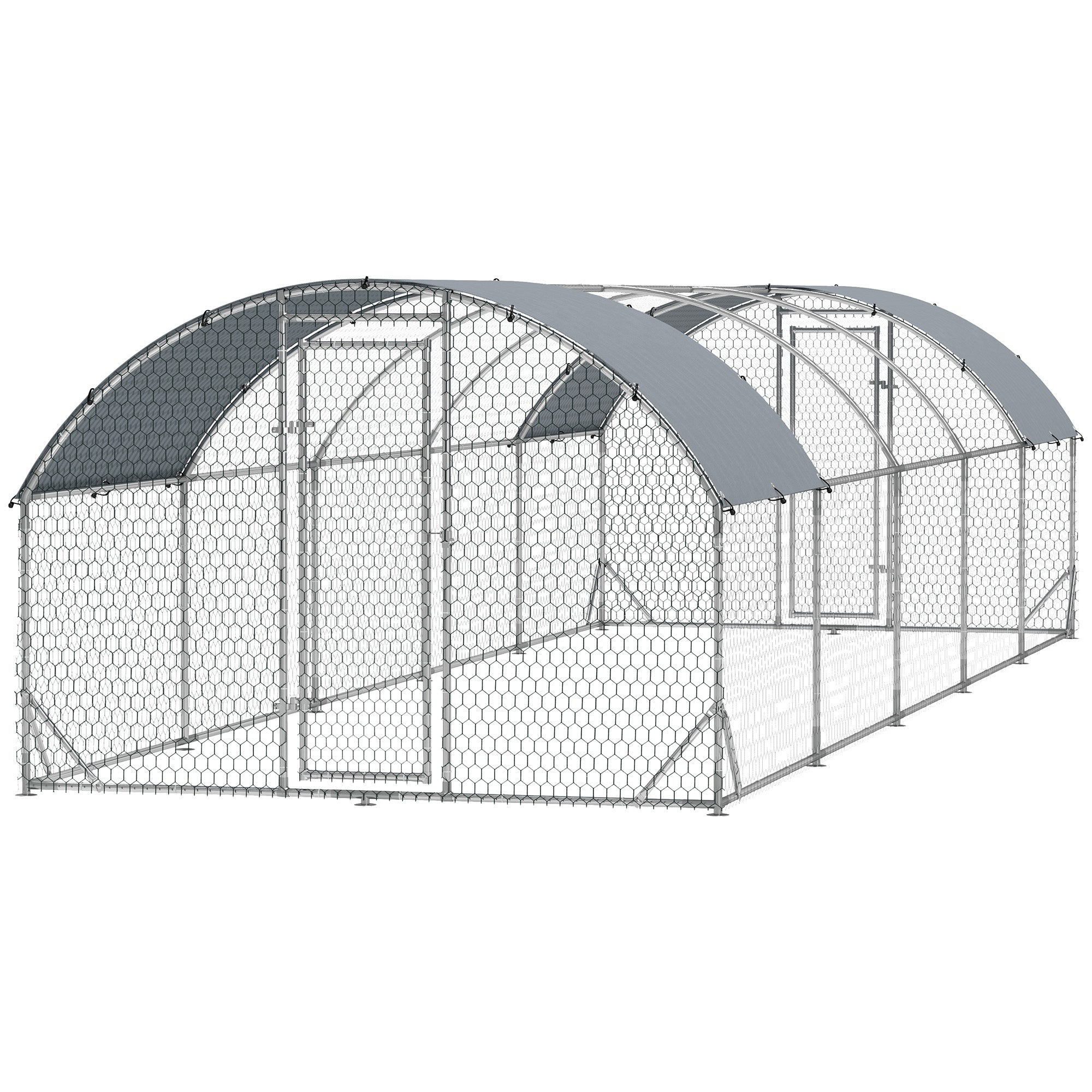 Galvanized Large Metal Chicken Coop Cage Walk-in Enclosure Poultry Hen Run House Playpen Rabbit Hutch with Cover for Outdoor Backyard-Small Animals-DECOROLALA