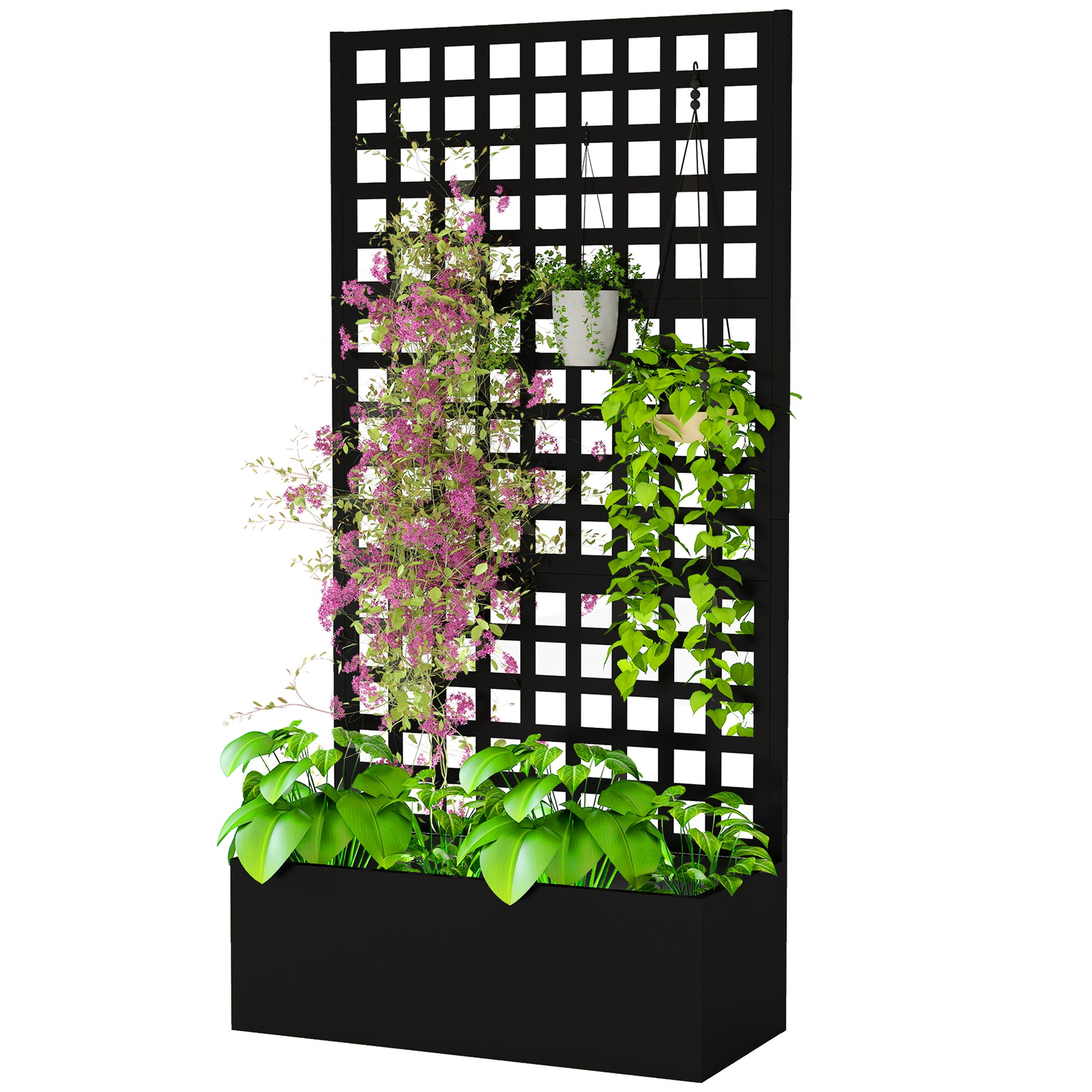 Galvanized Raised Garden Bed with Trellis - Black 35" x 16"-DECOROLALA