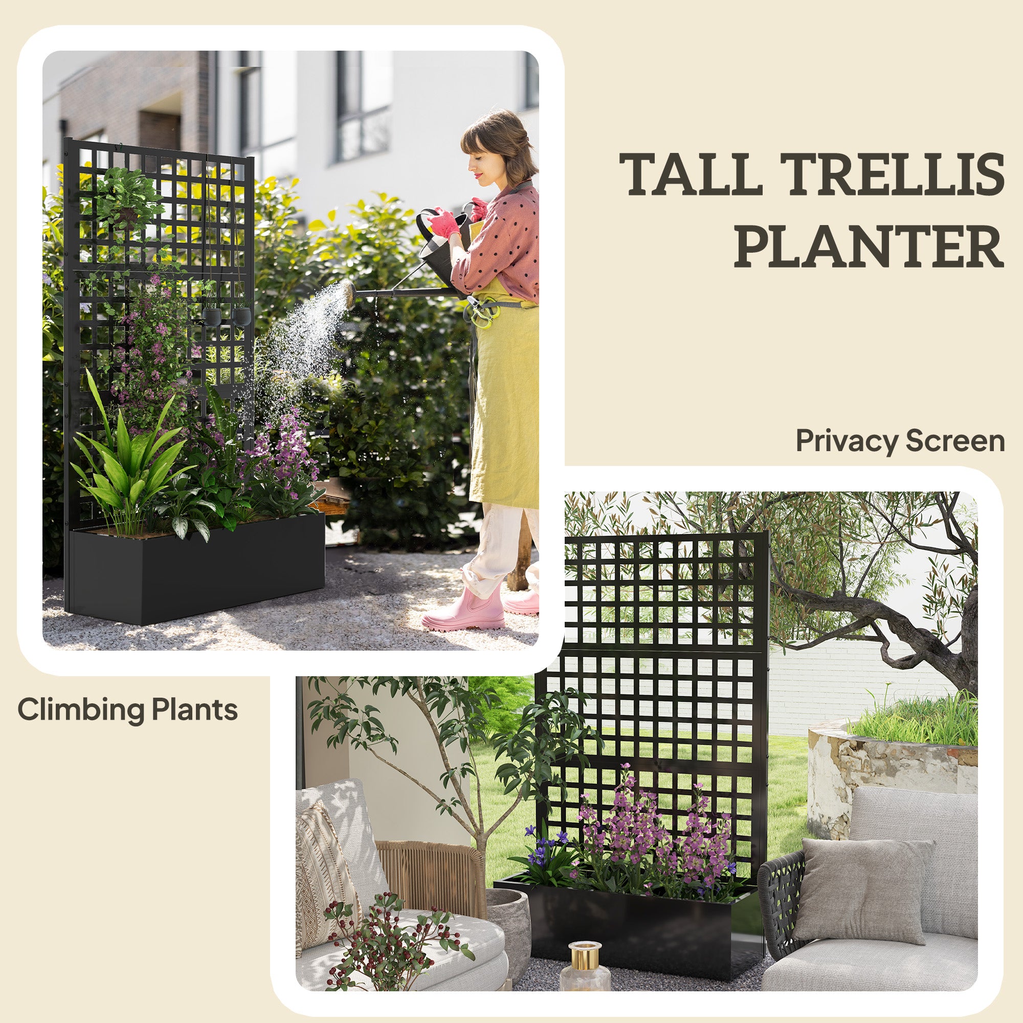 Galvanized Raised Garden Bed with Trellis - Black 43" x 16"-DECOROLALA