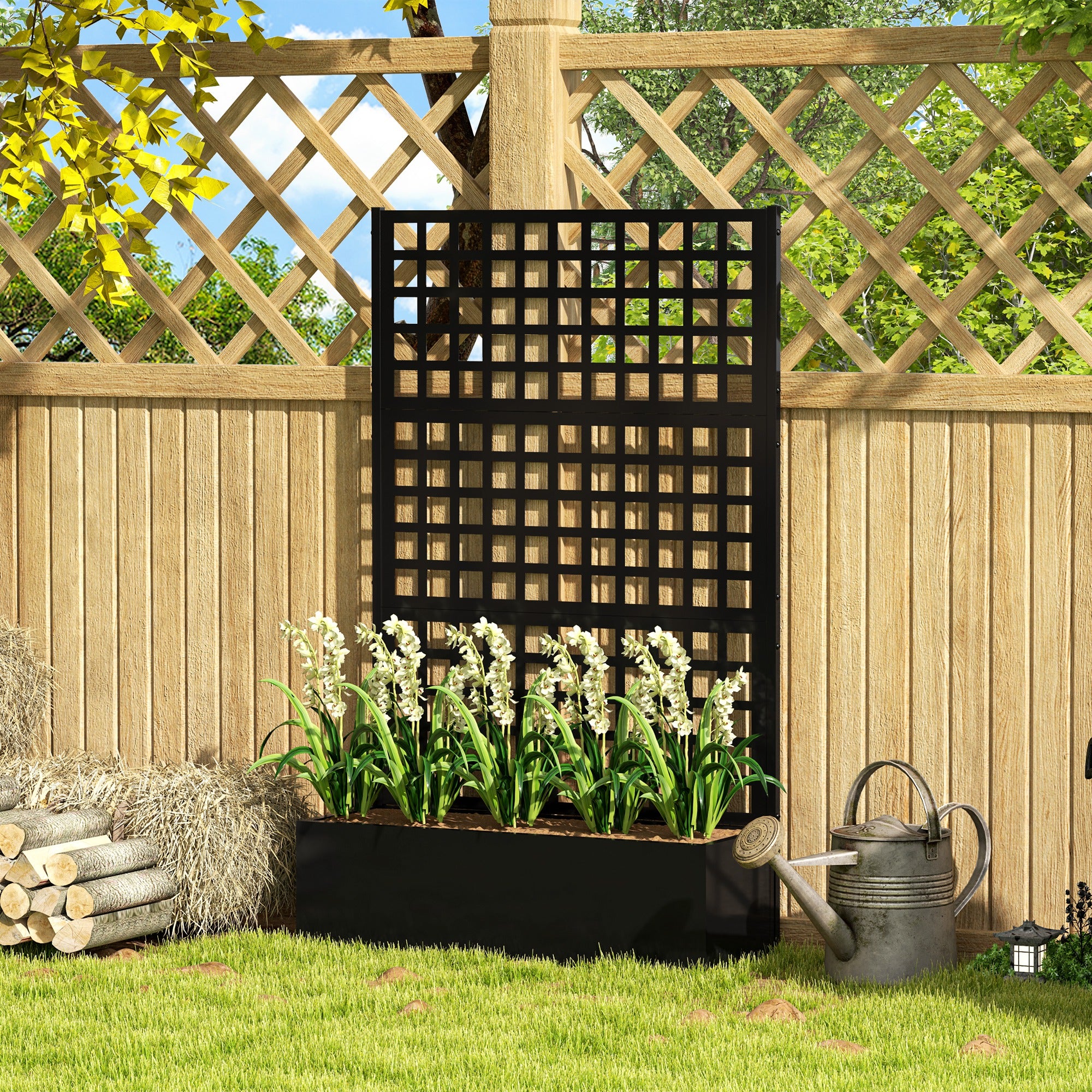 Galvanized Raised Garden Bed with Trellis - Black 43" x 16"-DECOROLALA