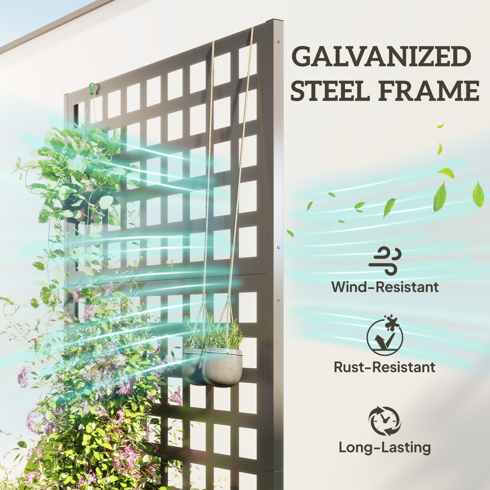 Galvanized Raised Garden Bed with Trellis - Grey Wood Effect-DECOROLALA