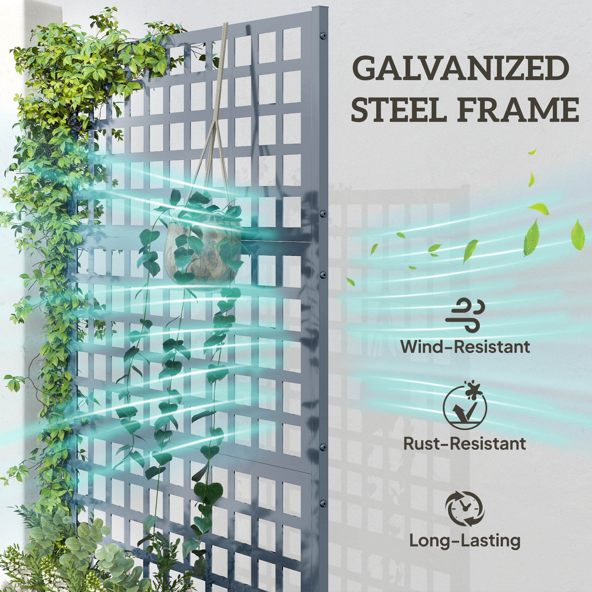 Galvanized Raised Garden Bed with Trellis - Grey Wood Effect-DECOROLALA