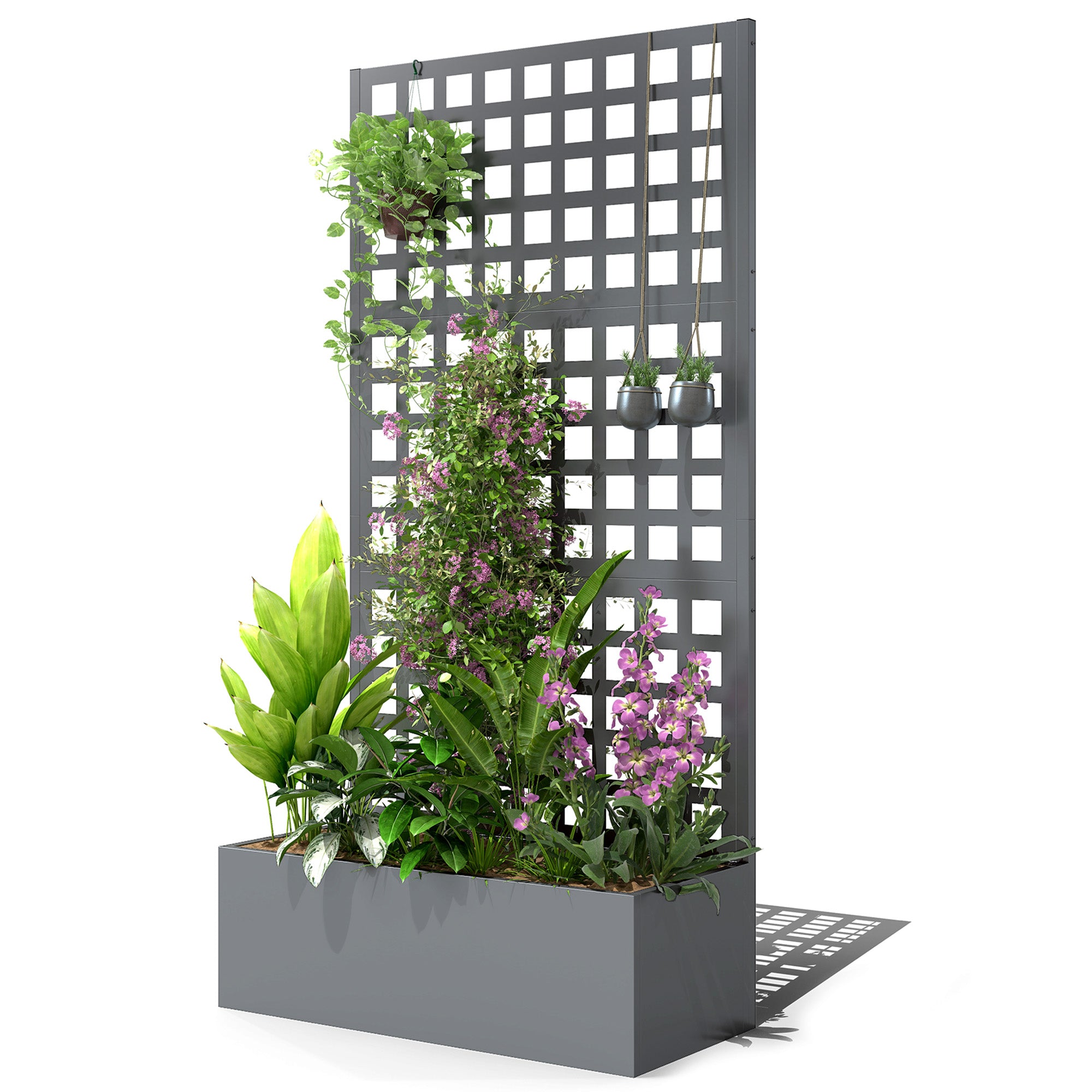 Galvanized Raised Garden Bed with Trellis - Grey Wood Effect-DECOROLALA