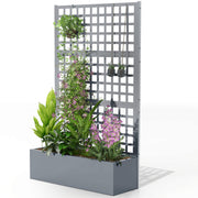 Galvanized Raised Garden Bed with Trellis - Grey Wood Effect-DECOROLALA