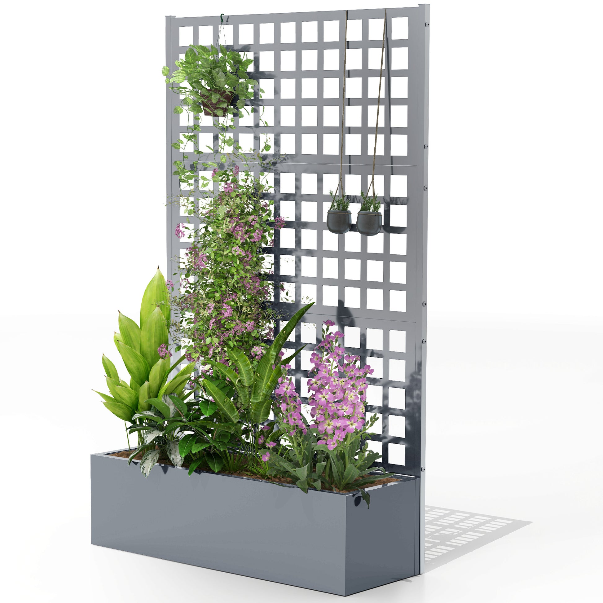 Galvanized Raised Garden Bed with Trellis - Grey Wood Effect-DECOROLALA