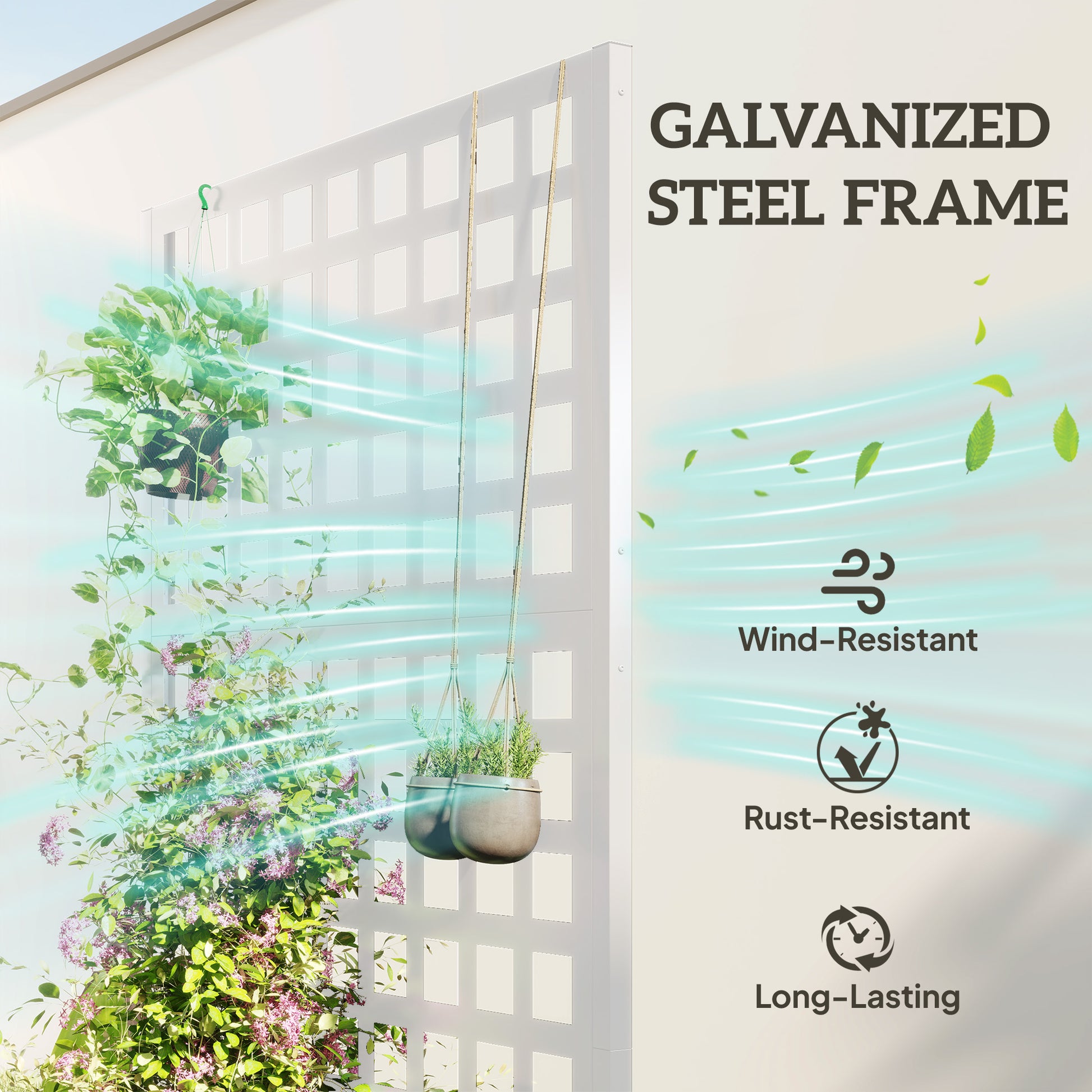 Galvanized Raised Garden Bed with Trellis - White 35" x 16"-DECOROLALA