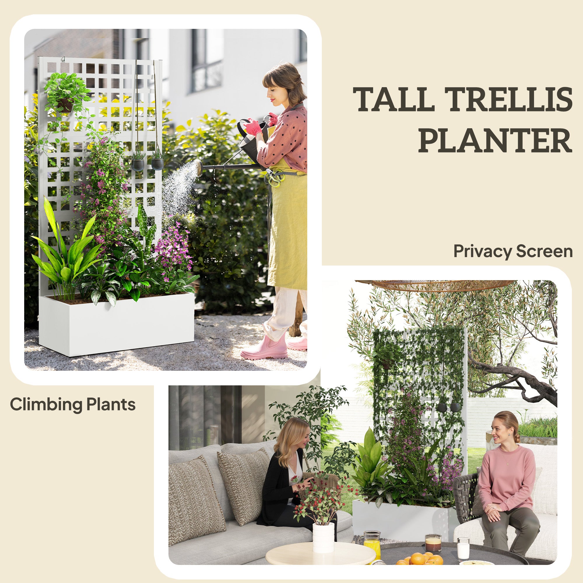 Galvanized Raised Garden Bed with Trellis - White 35" x 16"-DECOROLALA