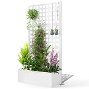 Galvanized Raised Garden Bed with Trellis - White 35" x 16"-DECOROLALA