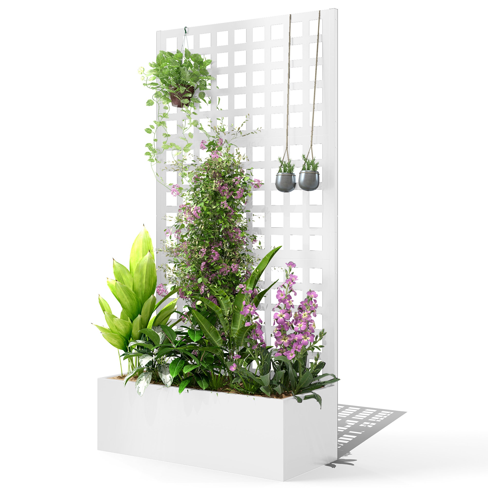 Galvanized Raised Garden Bed with Trellis - White 35" x 16"-DECOROLALA