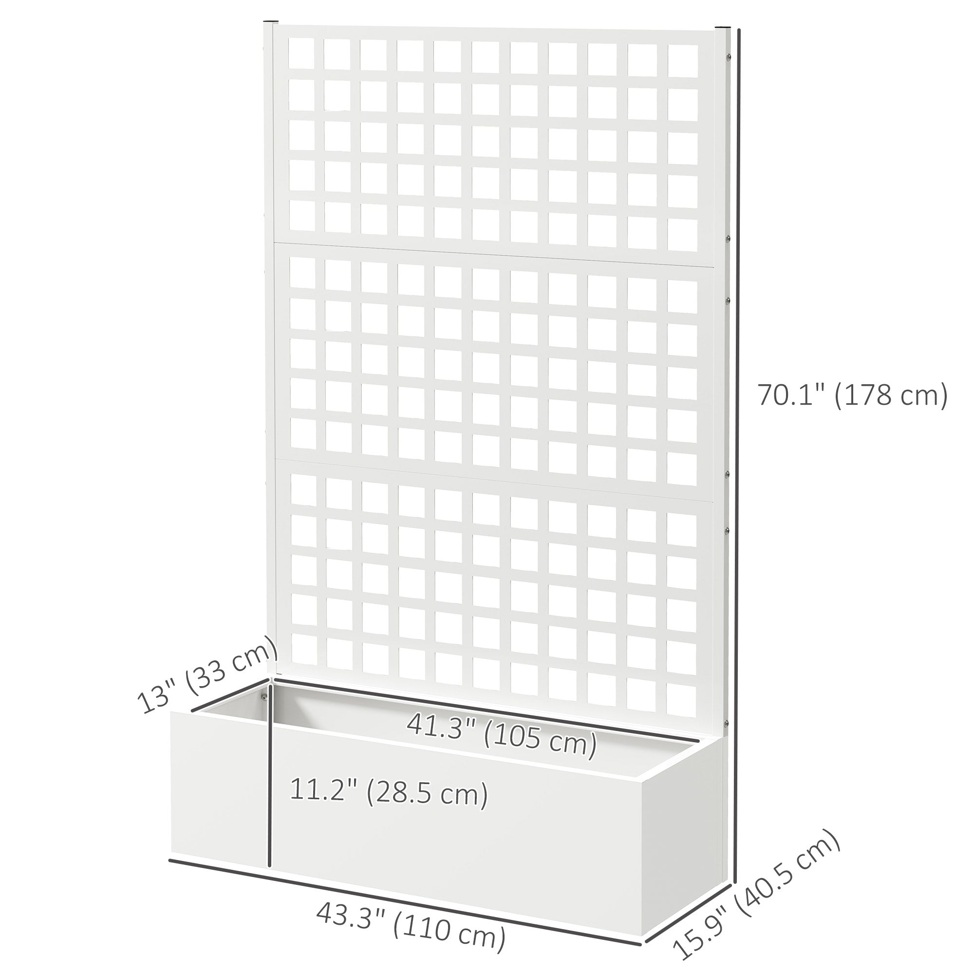 Galvanized Raised Garden Bed with Trellis - White 43" x 16"-DECOROLALA
