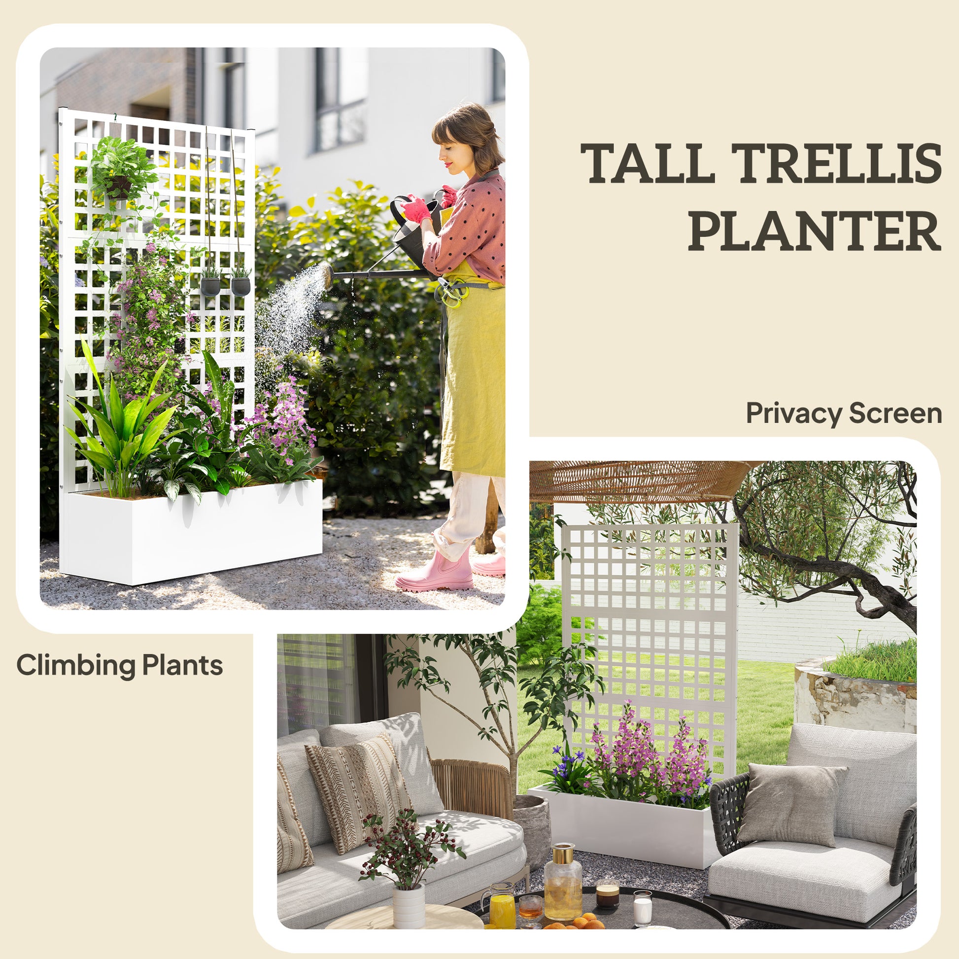 Galvanized Raised Garden Bed with Trellis - White 43" x 16"-DECOROLALA