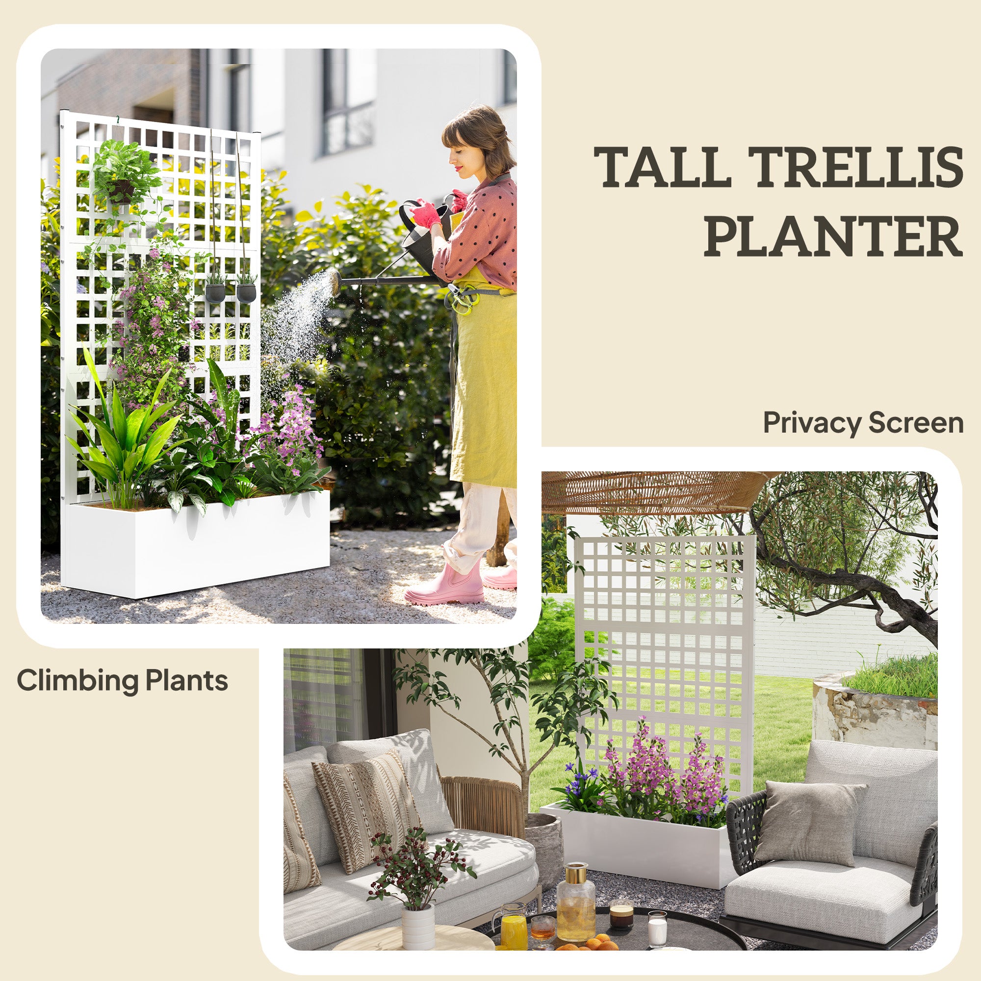 Galvanized Raised Garden Bed with Trellis - White 43" x 16"-DECOROLALA
