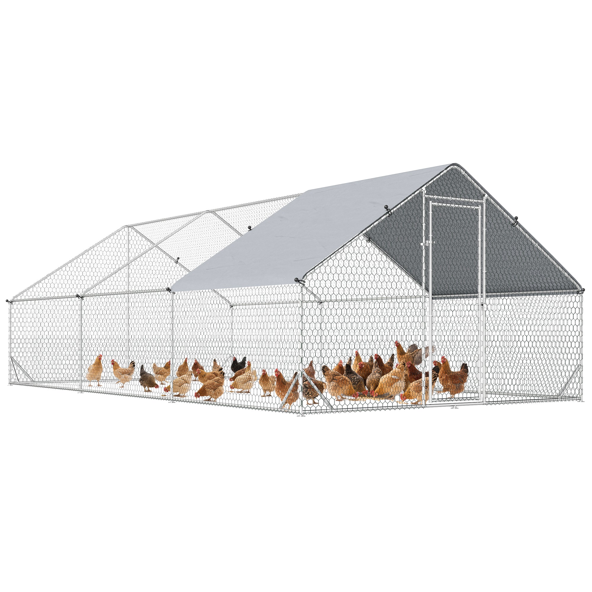 Galvanized Steel Chicken Coop Cage with Cover - 10' x 20' x 6.6'-Small Animals-DECOROLALA