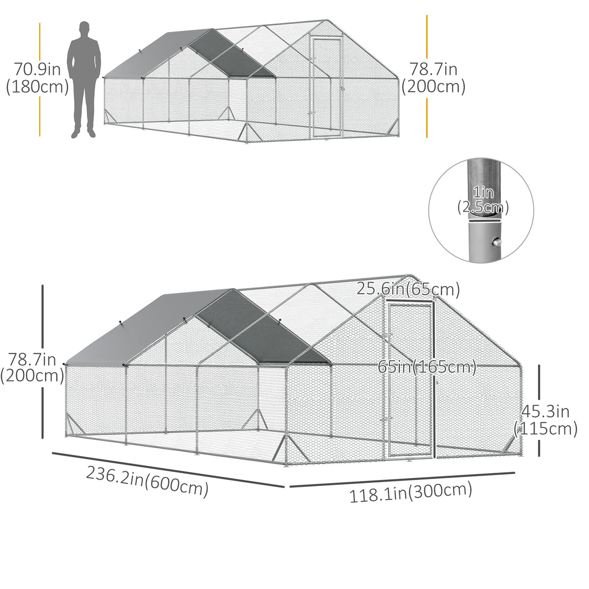 Galvanized Steel Chicken Coop Cage with Cover - 10' x 20' x 6.6'-Small Animals-DECOROLALA