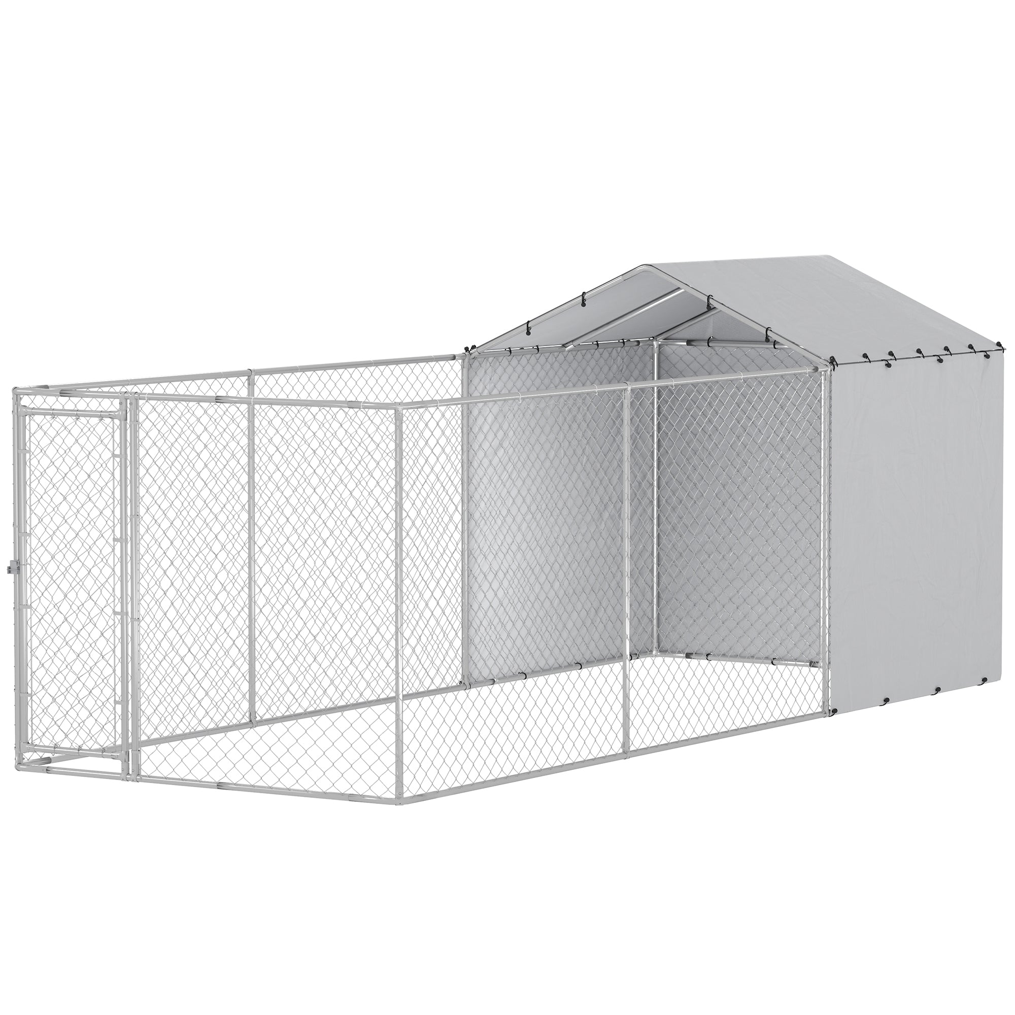 Galvanized Steel Dog Kennel Outdoor with Waterproof & UV-Resistant Cover for Large Dogs, 19.7' x 7.5' x 7.5'-Dogs-DECOROLALA