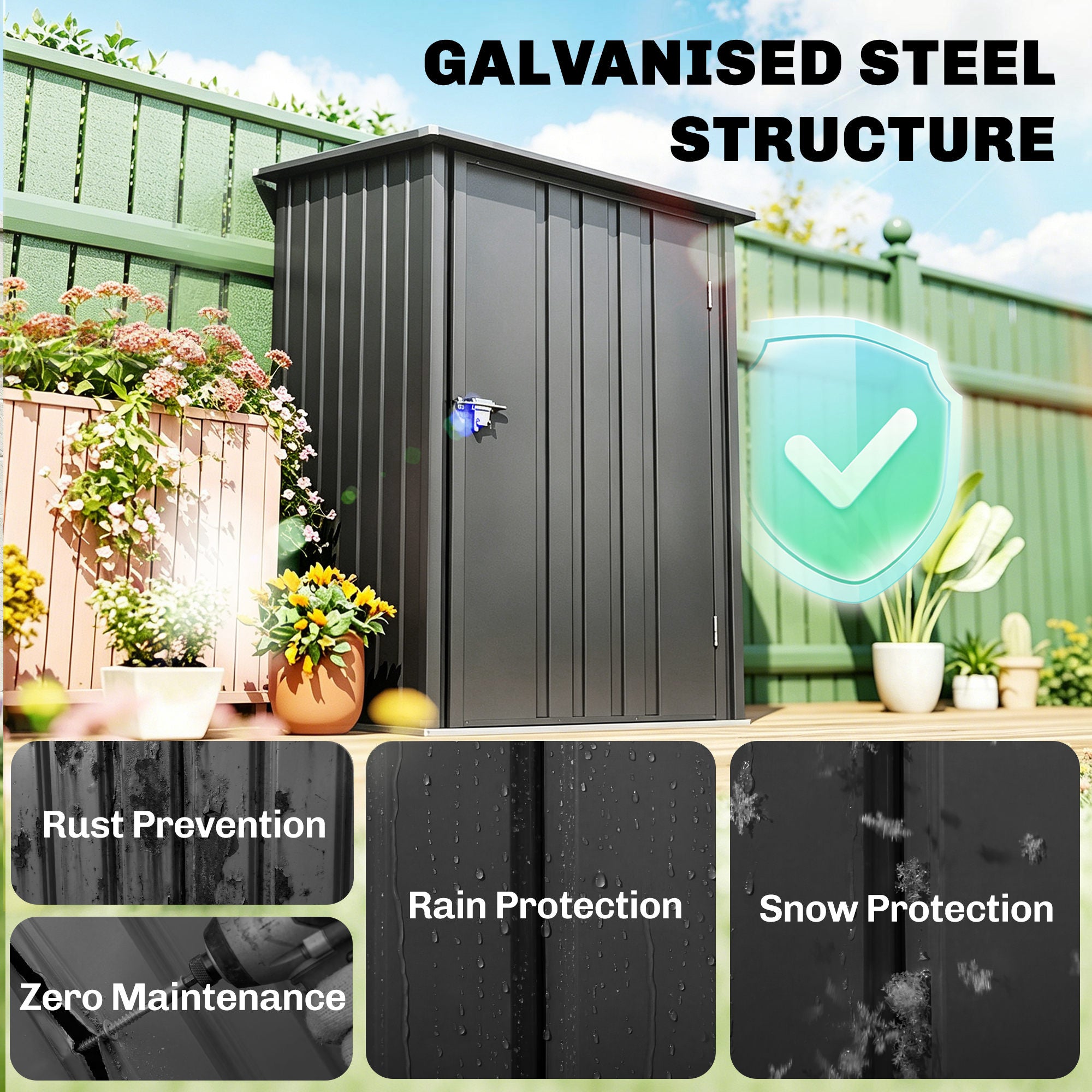 Galvanized Steel Garden Storage Shed - Dark Gray 40" x 41"-Patio & Garden > Lawn & Garden > Sheds-DECOROLALA