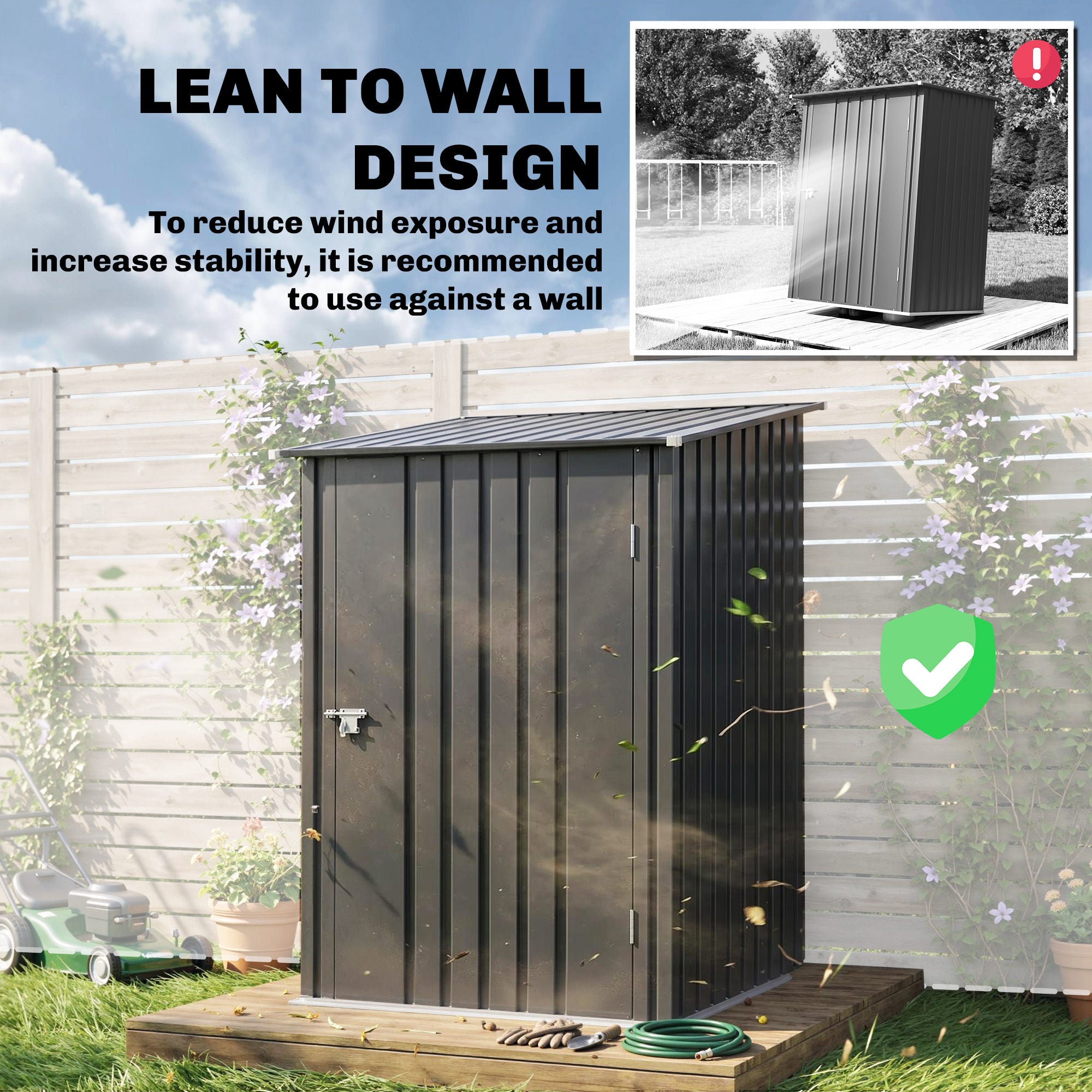 Galvanized Steel Garden Storage Shed - Dark Gray 40" x 41"-Patio & Garden > Lawn & Garden > Sheds-DECOROLALA