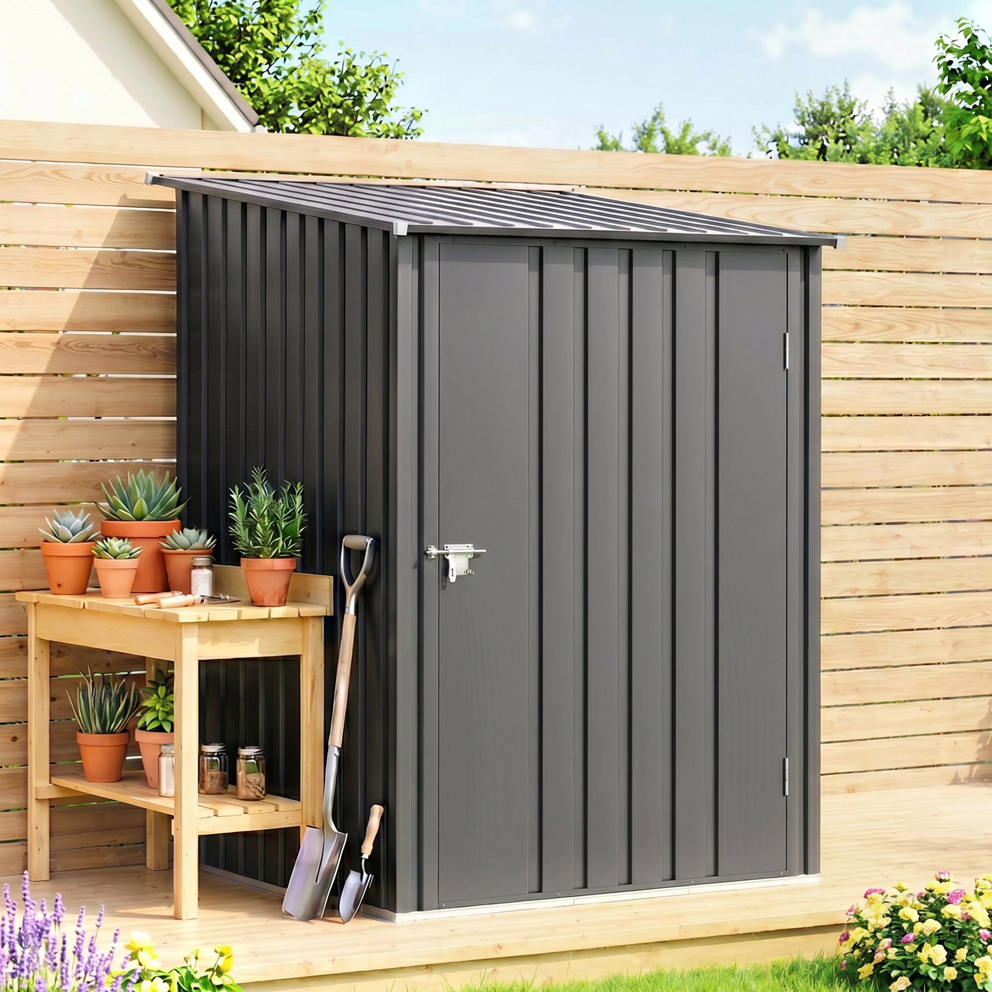 Galvanized Steel Garden Storage Shed - Dark Gray 40" x 41"-Patio & Garden > Lawn & Garden > Sheds-DECOROLALA