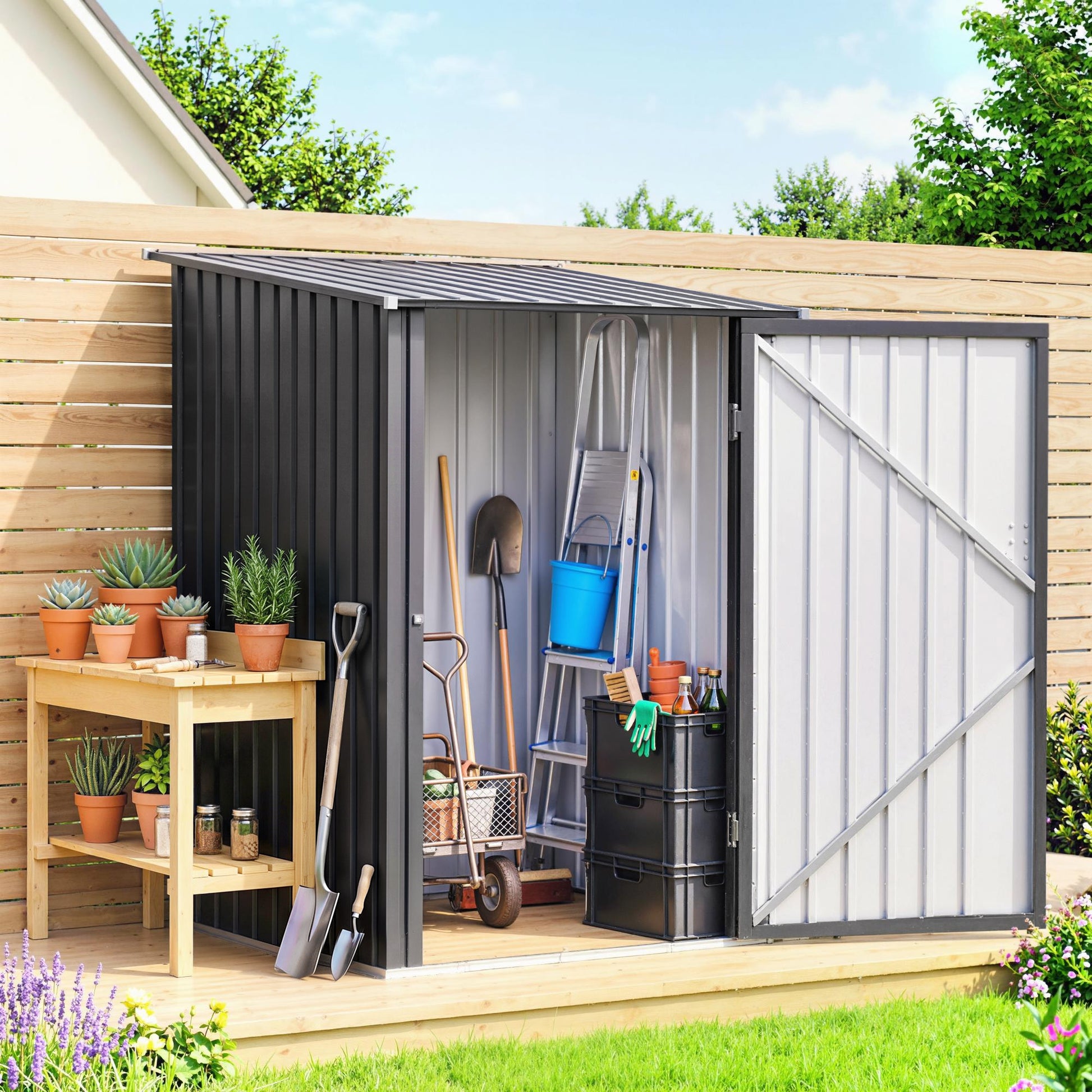 Galvanized Steel Garden Storage Shed - Dark Gray 40" x 41"-Patio & Garden > Lawn & Garden > Sheds-DECOROLALA