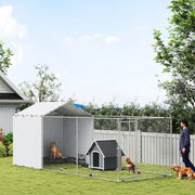 Galvanized Steel Outdoor Dog Kennel with Cover, 19.7' x 7.5' x 7.5'-Dogs-DECOROLALA