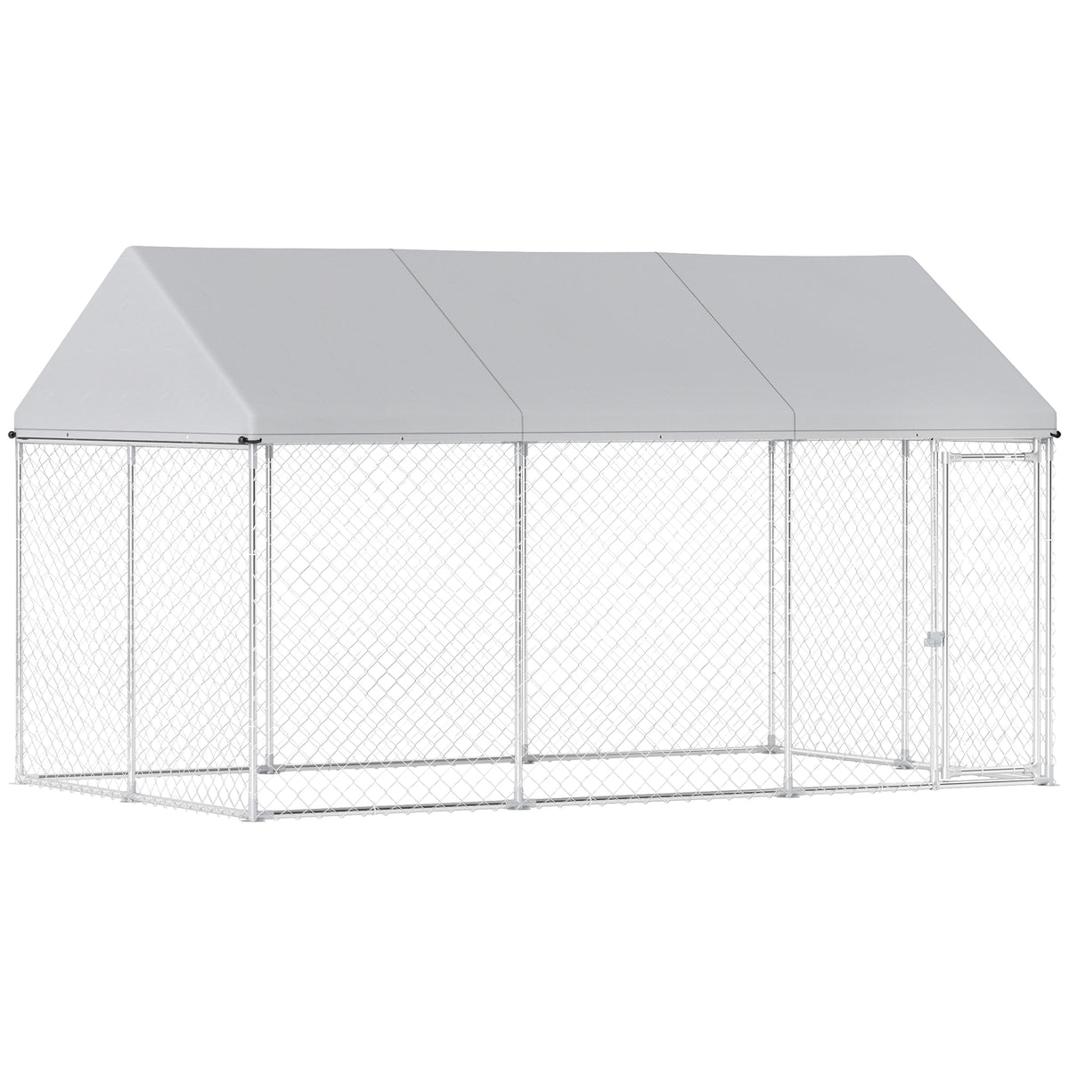 Galvanized Steel Outdoor Dog Kennel with Roof - 13.1' x 7.5' Silver-Dog Supplies-DECOROLALA
