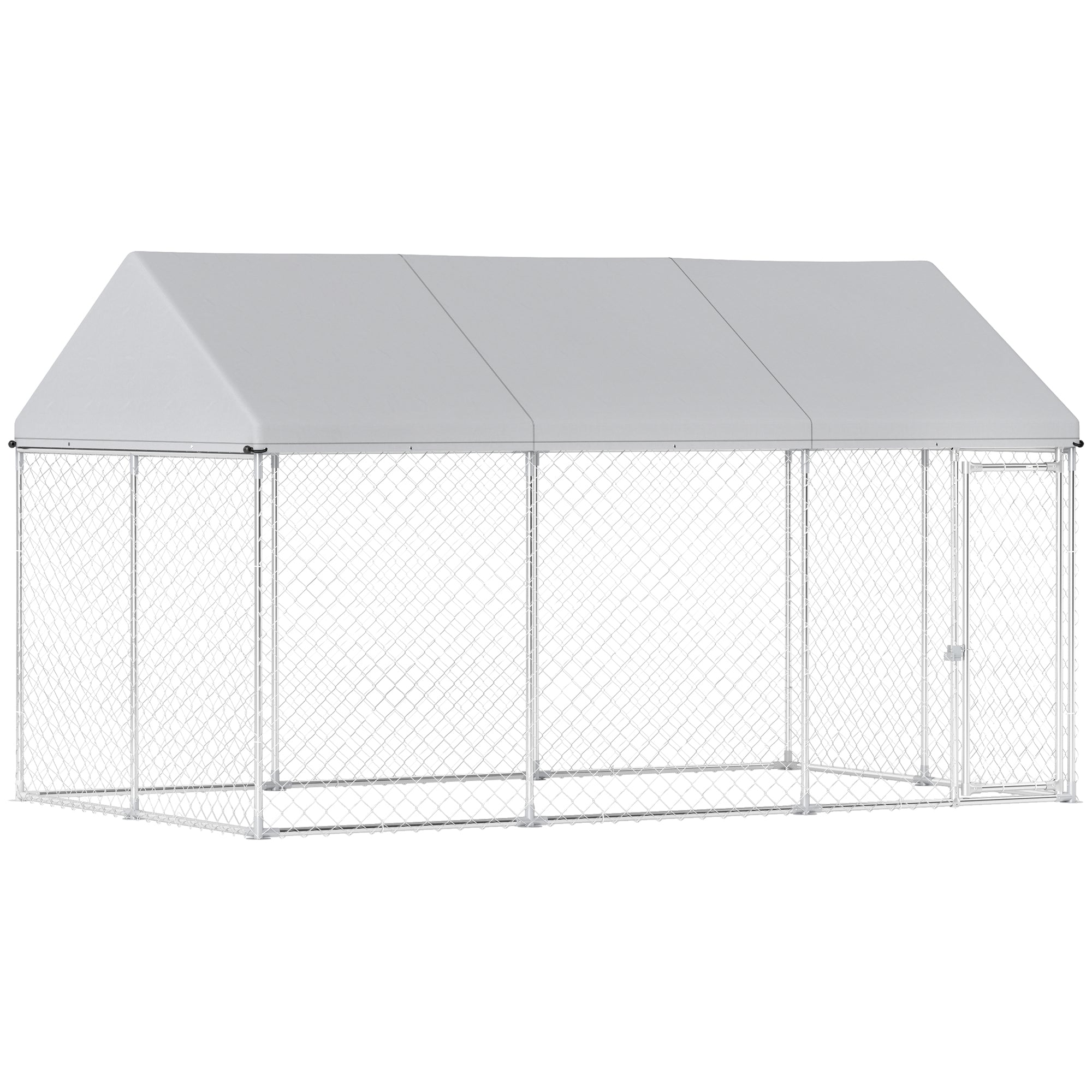 Galvanized Steel Outdoor Dog Kennel with Roof - 13.1' x 7.5' Silver-Dogs-DECOROLALA