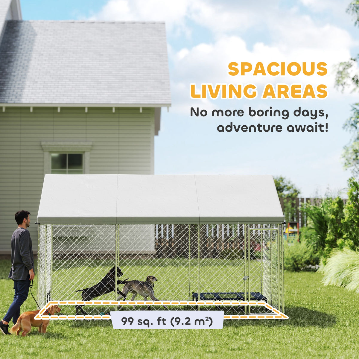 Galvanized Steel Outdoor Dog Kennel with Roof - 13.1' x 7.5' Silver-Dogs-DECOROLALA