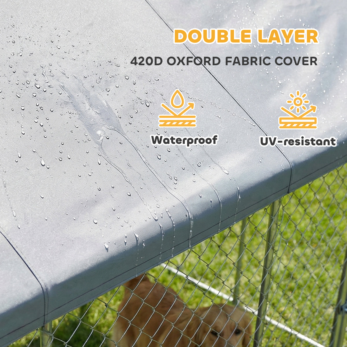 Galvanized Steel Outdoor Dog Kennel with Roof - 13.1' x 7.5' Silver-Dogs-DECOROLALA