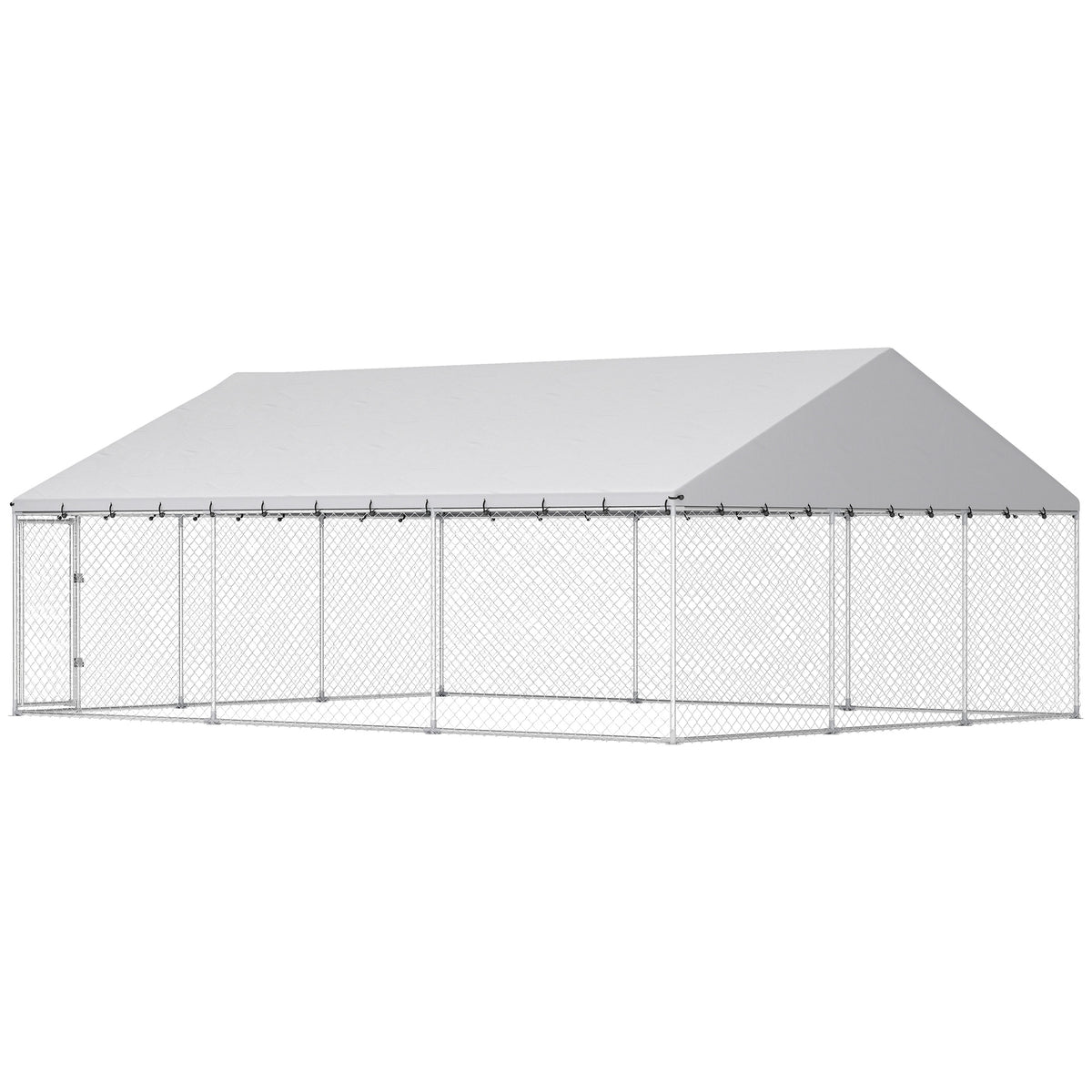 Galvanized Steel Outdoor Dog Kennel with Roof - 19.7' x 14.8' x 7.9'-Dogs-DECOROLALA