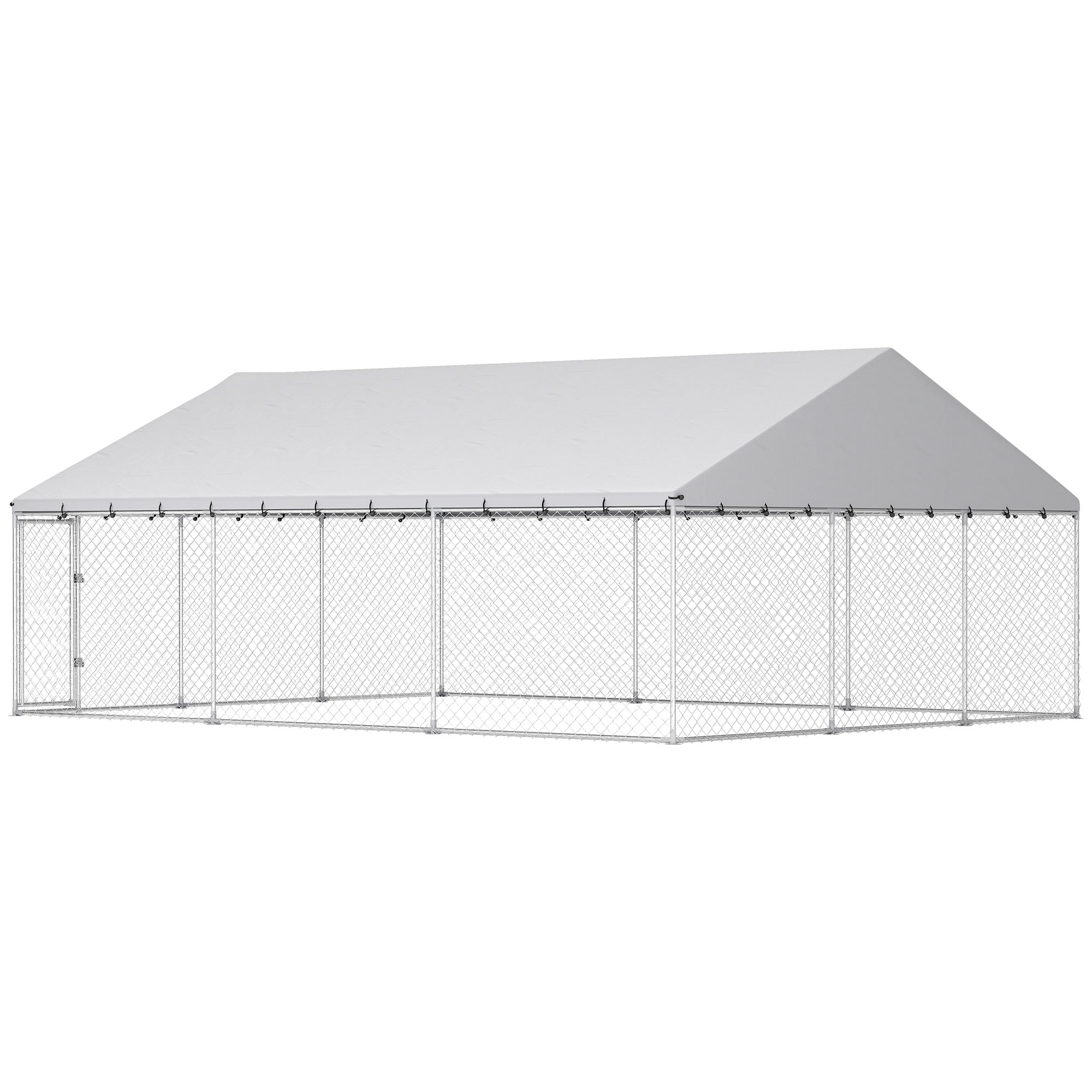 Galvanized Steel Outdoor Dog Kennel with Roof - 19.7' x 14.8' x 7.9'-Dogs-DECOROLALA