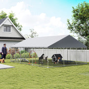 Galvanized Steel Outdoor Dog Kennel with Roof - 19.7' x 14.8' x 7.9'-Dogs-DECOROLALA