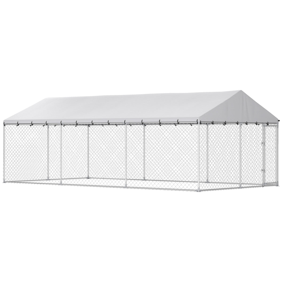 Galvanized Steel Outdoor Dog Kennel with Roof - 19.7' x 9.8' Silver-Dogs-DECOROLALA