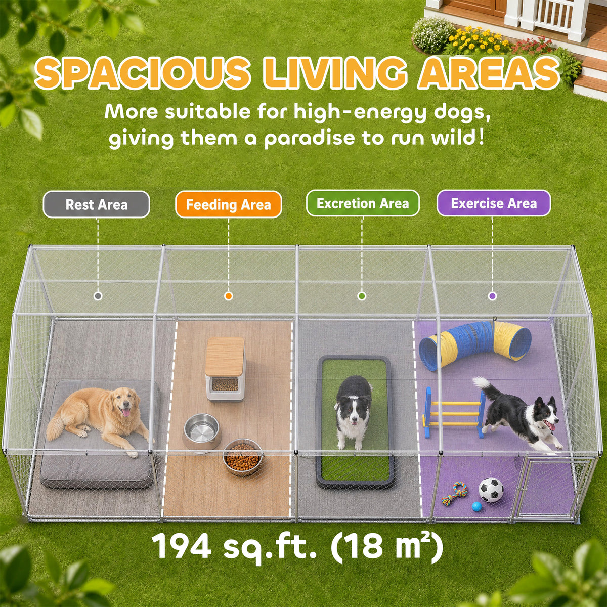 Galvanized Steel Outdoor Dog Kennel with Roof - 19.7' x 9.8' Silver-Dogs-DECOROLALA
