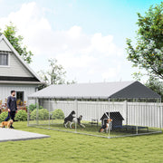 Galvanized Steel Outdoor Dog Kennel with Roof - 19.7' x 9.8' Silver-Dogs-DECOROLALA