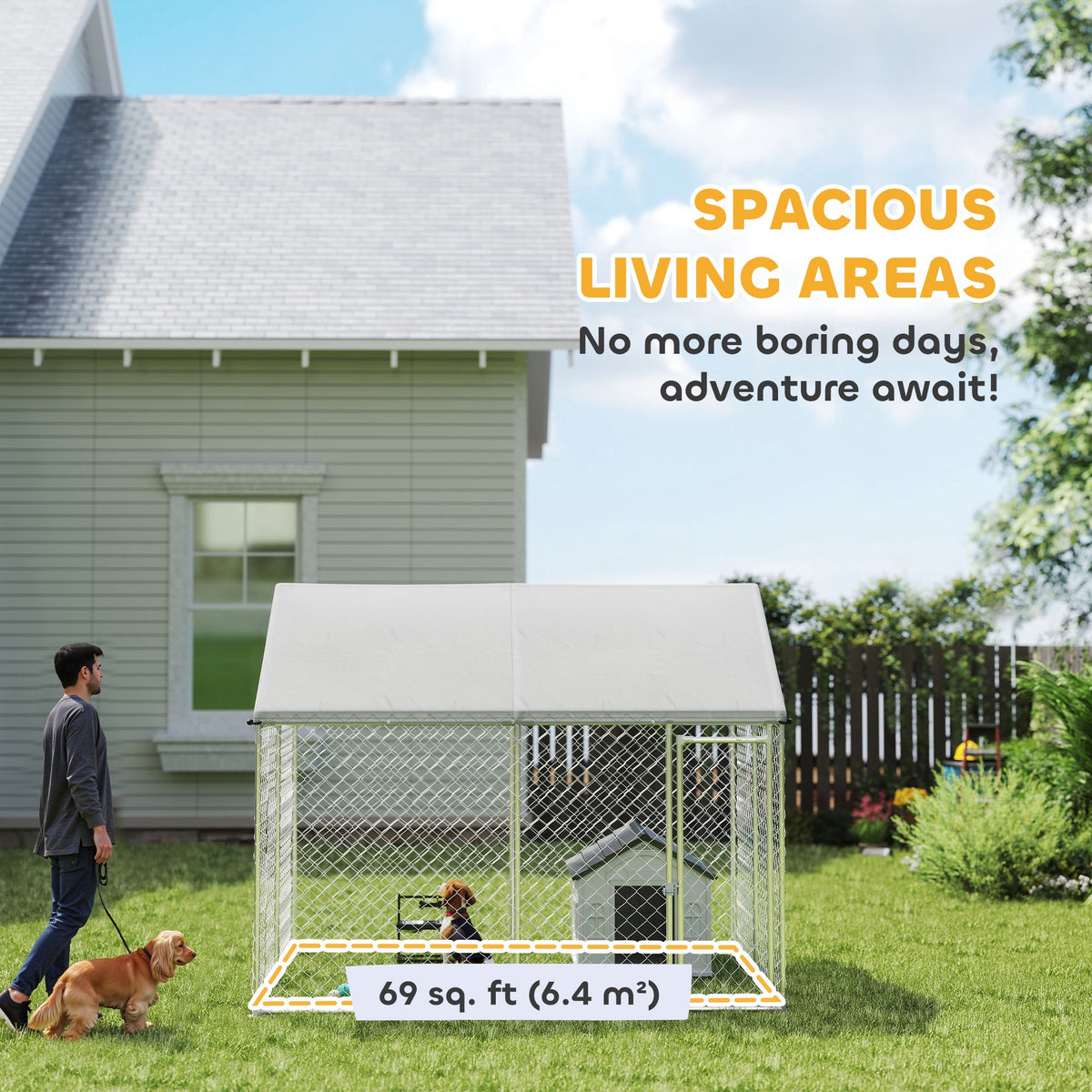 Galvanized Steel Outdoor Dog Kennel with Waterproof Roof - 9.2'x7.5'-Dogs-DECOROLALA