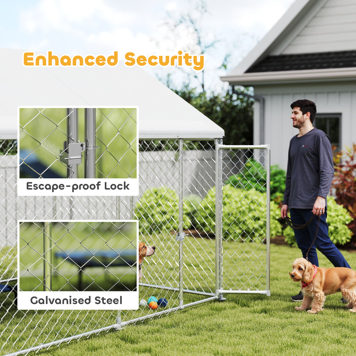 Galvanized Steel Outdoor Dog Kennel with Waterproof Roof - 9.2'x7.5'-Dogs-DECOROLALA