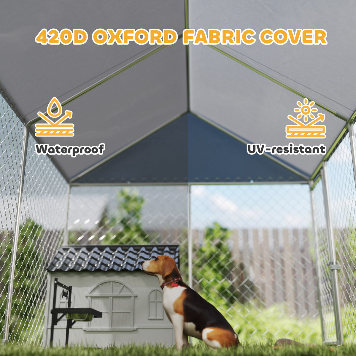Galvanized Steel Outdoor Dog Kennel with Waterproof Roof - 9.2'x7.5'-Dogs-DECOROLALA